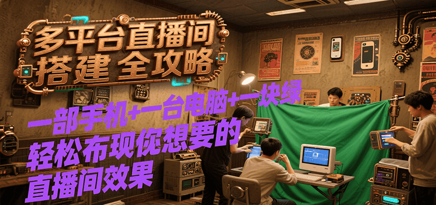 多平台直播间搭建全攻略，一部手机+一台电脑+一块绿布轻松实现你想要的直播间效果-优优云网创