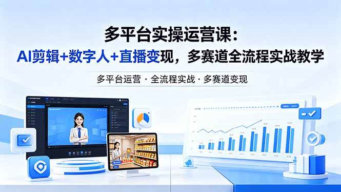 （18193期）某团队多平台实操运营课-更新26年4月25：AI剪辑+数字人+直播变现，多赛道全流程实战教学-优优云网创