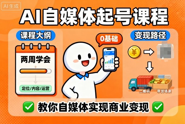AI自媒体起号课程，0基础小白两周学会，教你自媒体实现商业变现-优优云网创