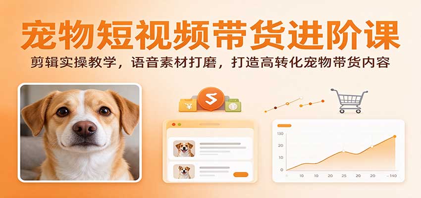 宠物短视频带货进阶课：剪辑实操教学，语音素材打磨，打造高转化宠物带货内容-优优云网创