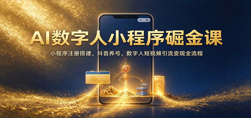 AI数字人小程序掘金课：小程序注册搭建，抖音养号，数字人短视频引流变现全流程-优优云网创