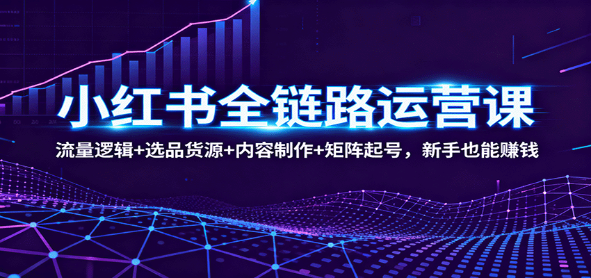 小红书全链路运营课：流量逻辑+选品货源+内容制作+矩阵起号，新手也能赚钱-优优云网创