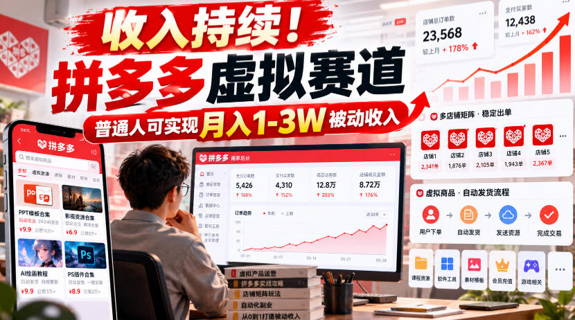 收入持续！拼多多虚拟赛道，普通人可实现月入1-3 W被动收入【揭秘】-优优云网创