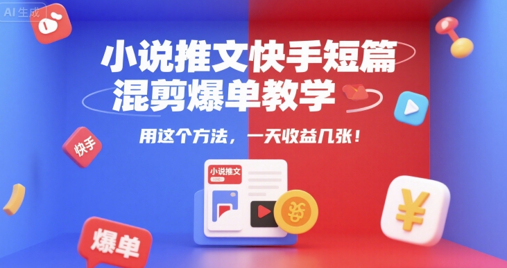 小说推文快手短篇混剪爆单教学，用这个方法，一天收益几张-优优云网创