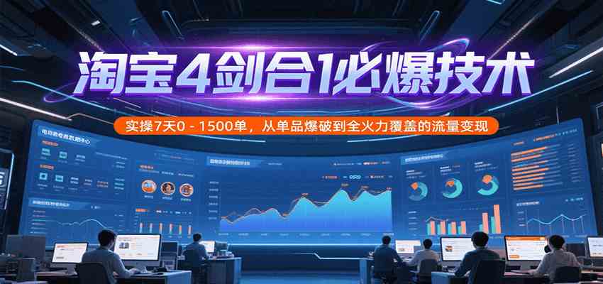 淘宝4剑合1必爆技术，实操7天0-1500单，从单品爆破到全火力覆盖的流量变现-优优云网创