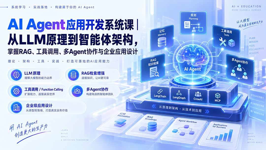 (20564期)AI Agent应用开发系统课-179节|从LLM原理到智能体架构,掌握RAG、工具调用、多Agent协作与企业应用设计-优优云网创