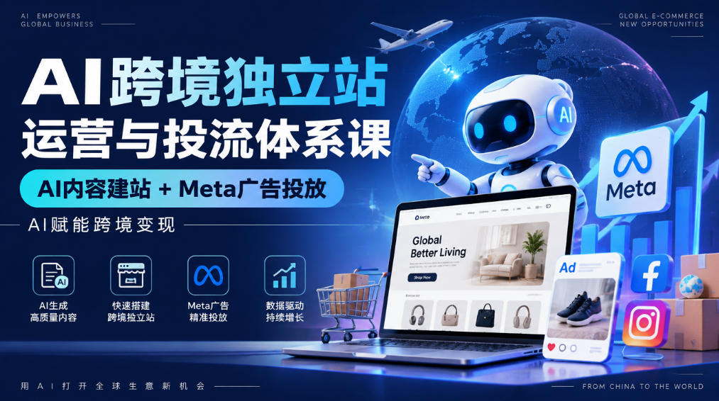 AI跨境独立站运营与投流体系课｜AI内容建站+Meta广告投放，AI赋能跨境变现-优优云网创