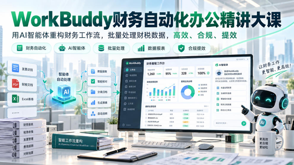 WorkBuddy财务自动化办公精讲大课，用AI智能体重构财务工作流，批量处理财税数据，高效、合规、提效-优优云网创
