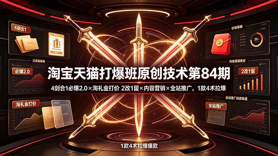 (19428期) 淘宝天猫打爆班原创技术第84期:4剑合1必爆2.0×淘礼金打价×2改1留×内容营销×全站推广,1款4术拉爆-优优云网创