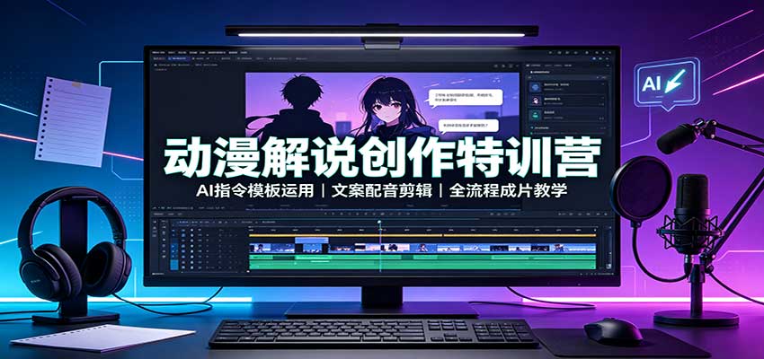 动漫解说创作特训营:AI指令模板运用,文案配音剪辑,全流程成片教学-优优云网创