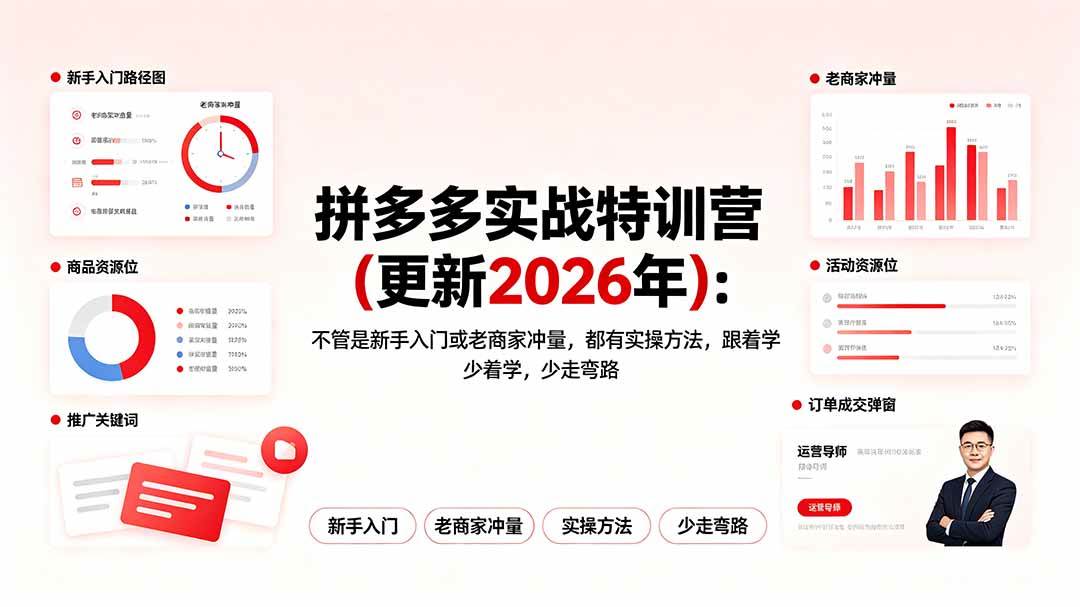 (19291期)拼多多实战特训营(更新2026年):不管是新手入门或老商家冲量,都有实操方法,跟着学,少走弯路-优优云网创