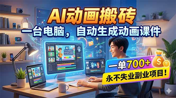 （18239期）AI动画搬砖，一台电脑，自动生成动画课件，一单800+ 永不失业副业项目！-优优云网创
