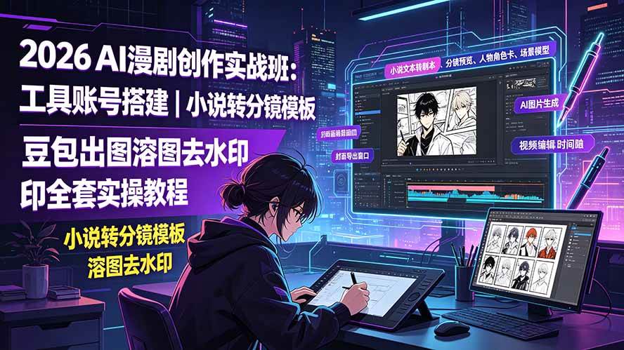 (19433期)2026AI漫剧创作实战班:工具账号搭建|小说转分镜模板|豆包出图溶图去水印全套实操教程-优优云网创