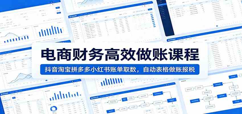 电商财务高效做账课程:抖音淘宝拼多多小红书账单取数,自动表格做账报税-优优云网创