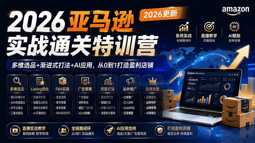 （20747期）2026亚马逊实战通关特训营-更新1001，多维选品+渐进式打法+AI应用，从0到1打造盈利店铺-优优云网创
