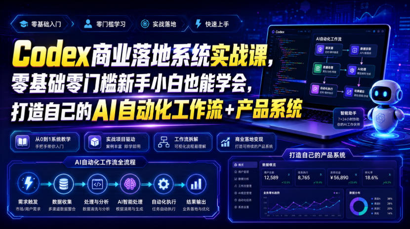 Codex商业落地系统实战课，零基础零门槛新手小白也能学会，打造自己的AI自动化工作流+产品系统（更新）-优优云网创