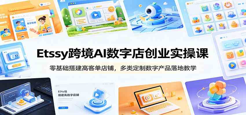 Etsy跨境AI数字店创业实操课:零基础搭建高客单店铺,多类定制数字产品落地教学-优优云网创