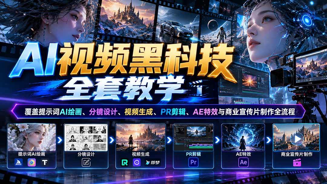 （21095期）AI视频黑科技全套教学：覆盖提示词AI绘画、分镜设计、视频生成、PR剪辑、AE特效与商业宣传片制作全流程-优优云网创