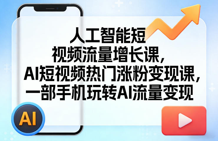 人工智能短视频流量增长课，AI短视频热门涨粉变现课，一部手机玩转AI流量变现-优优云网创