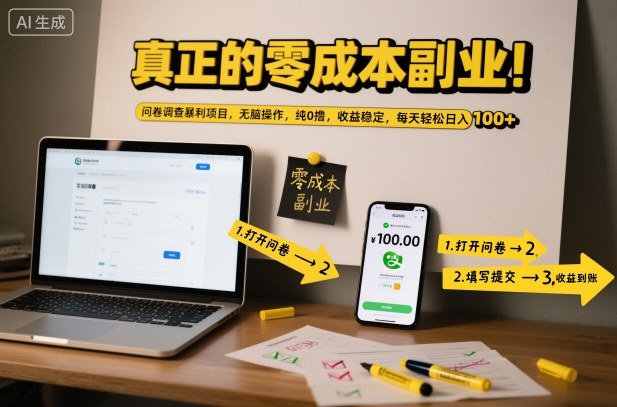 真正的零成本副业!问卷调查暴利项目,无脑操作,纯0撸,收益稳定,每天轻松日入100+【揭秘】-优优云网创