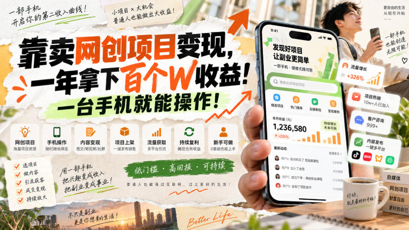 网创小程序虚拟资料变现，一年拿下百万收益，一部手机就可以做，0成本变现副业！-优优云网创