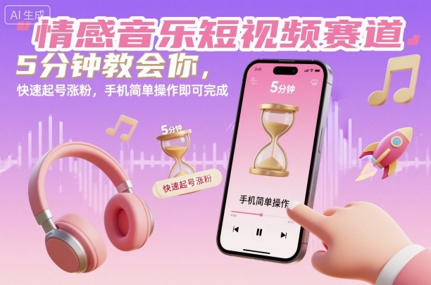 情感音乐短视频赛道，5分钟教会你，快速起号涨粉，手机简单操作即可完成-优优云网创