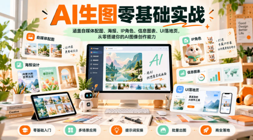 AI生图零基础实战，涵盖自媒体配图、海报、IP角色、信息图表、UI落地页，从零搭建你的AI图像创作能力-优优云网创