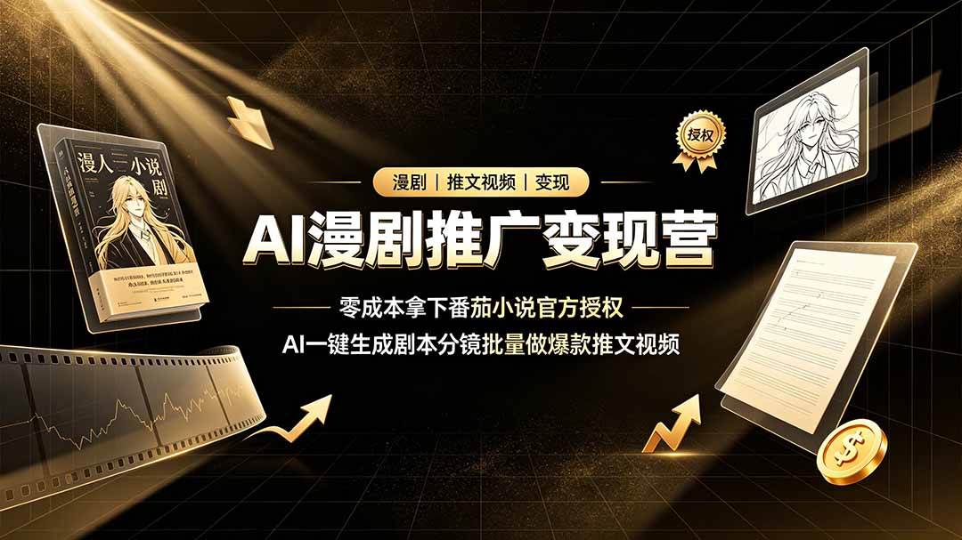(19193期)AI漫剧推广变现营,零成本拿下番茄小说官方授权,AI一键生成剧本分镜批量做爆款推文视频-优优云网创