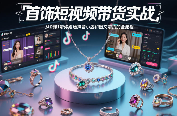 首饰短视频带货实战,从0到1带你跑通抖音小店和图文带货的全流程-优优云网创