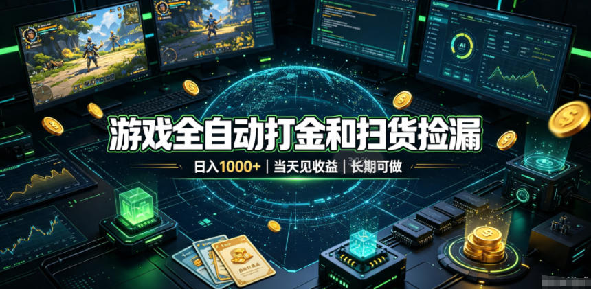 游戏全自动打金和扫货捡漏，日入1k+，当天见收益，长期可做！【揭秘】-优优云网创