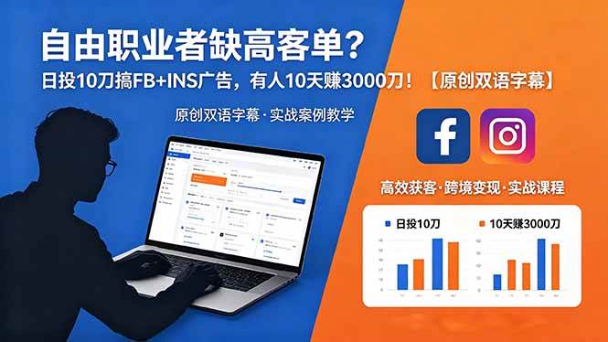 （18489期）自由职业者缺高客单？日投 10 刀搞 FB+INS 广告，有人 10 天赚 3000 刀！【原创双语字幕】-优优云网创