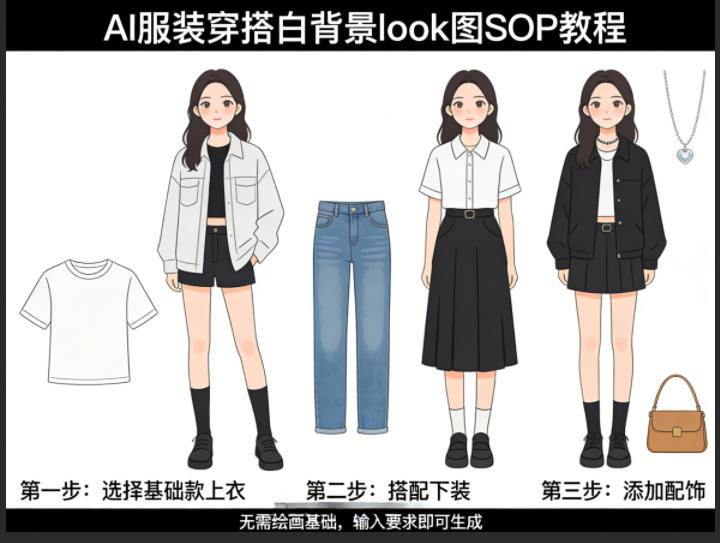 AI服装穿搭白背景look图SOP教程，不用会画画，提几句具体要求，AI就能还你一个奇迹-优优云网创