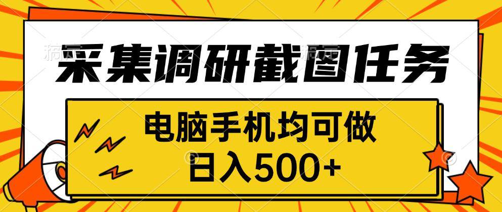（15868期）采集，调研，截图任务，电脑手机均可做，日入500+-优优云网创